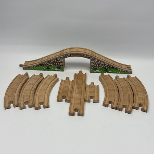 Wooden train track and - train, bridge