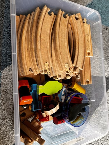 Wooden railway track - and, train