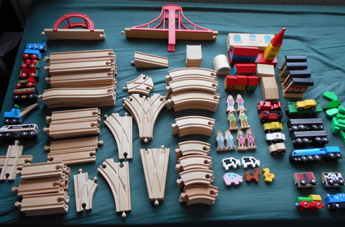 Wooden railway train track - train,