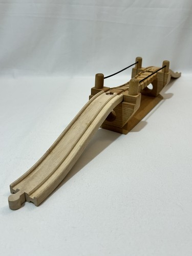 Wooden train track rope bridge - train,