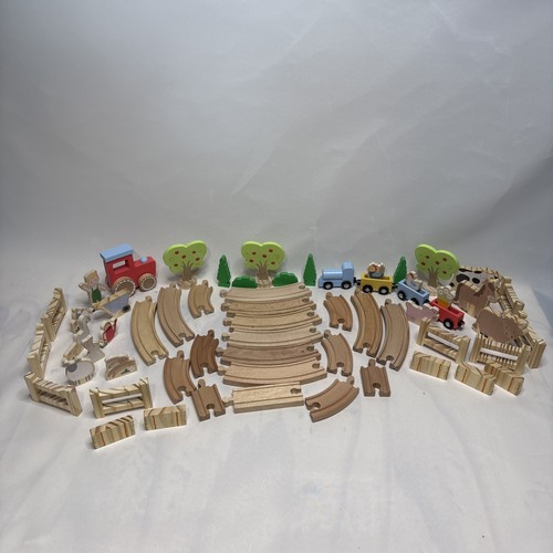 Wooden train track set farm - train, +
