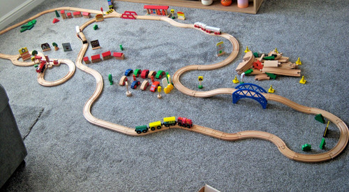 Wooden train track bundle with - train,