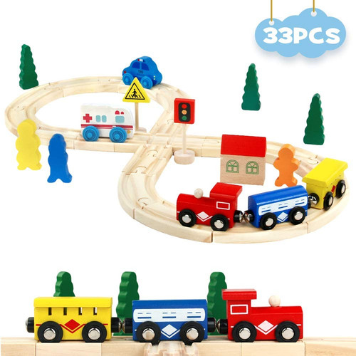 33pcs wooden train set - wooden,