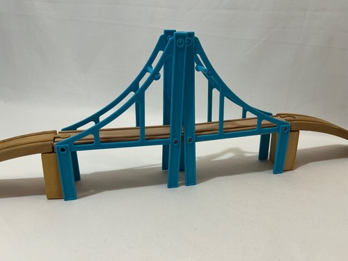 Wooden blue train track bridge - wooden,