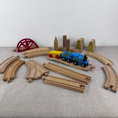 Wooden train track set with - track,