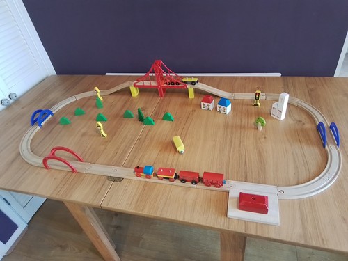 Wooden train track with - train,