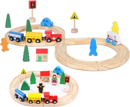 Wooden 33pcs busy city - &, train