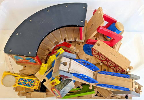 Wooden railway train track set - railway,