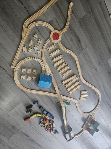 Wooden train track and trains - train,
